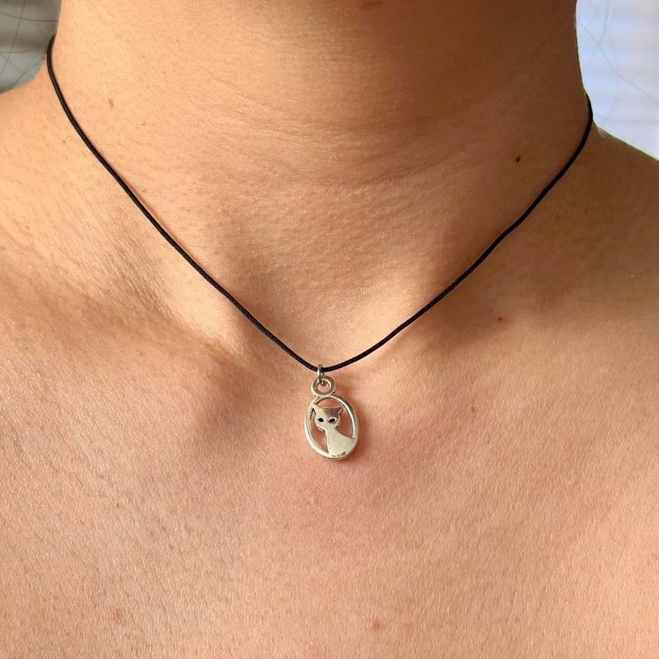 Silver cat choker necklace