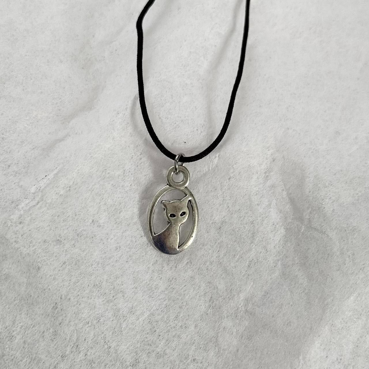 Silver cat choker necklace