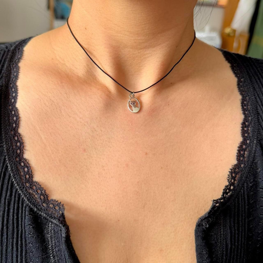Silver cat choker necklace