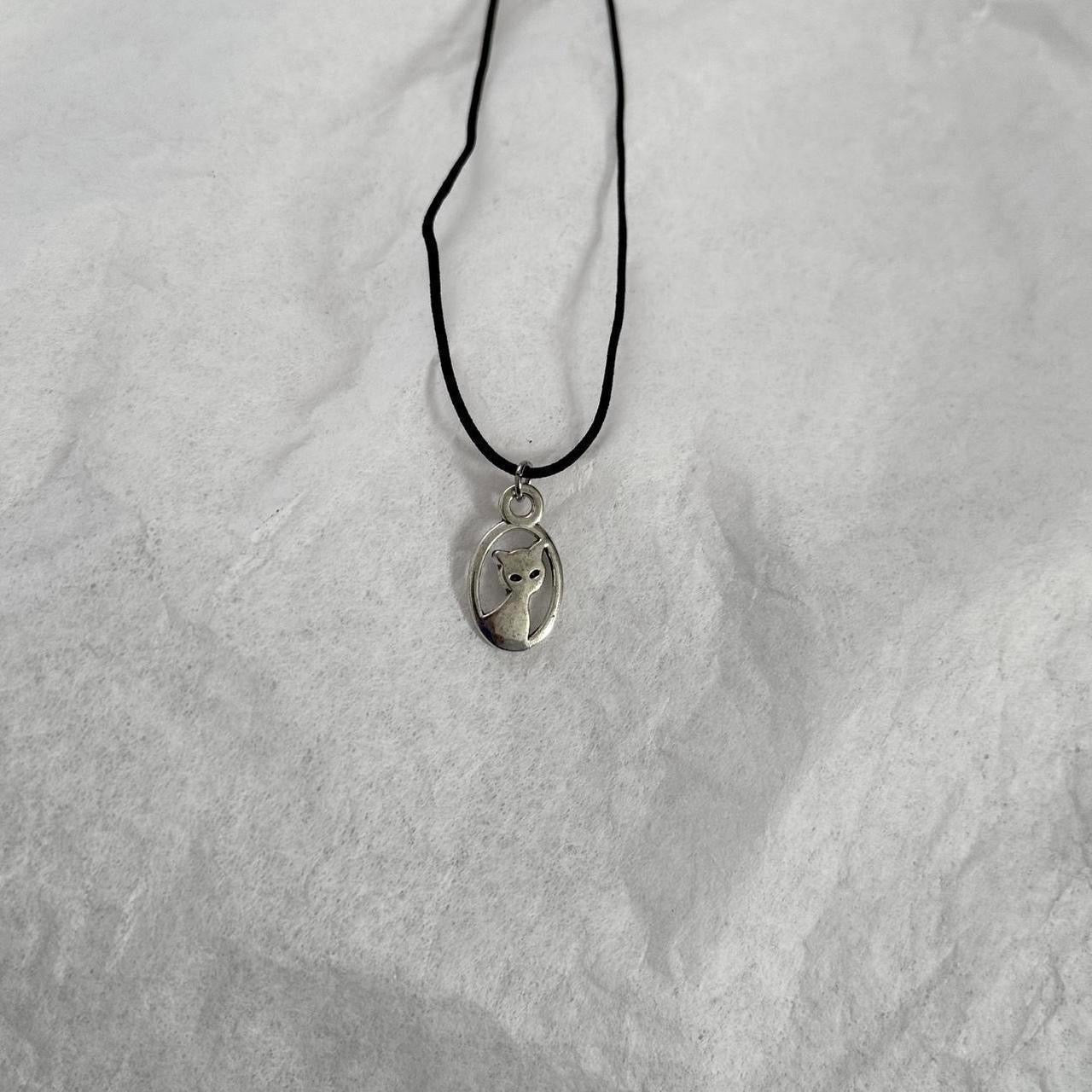 Silver cat choker necklace