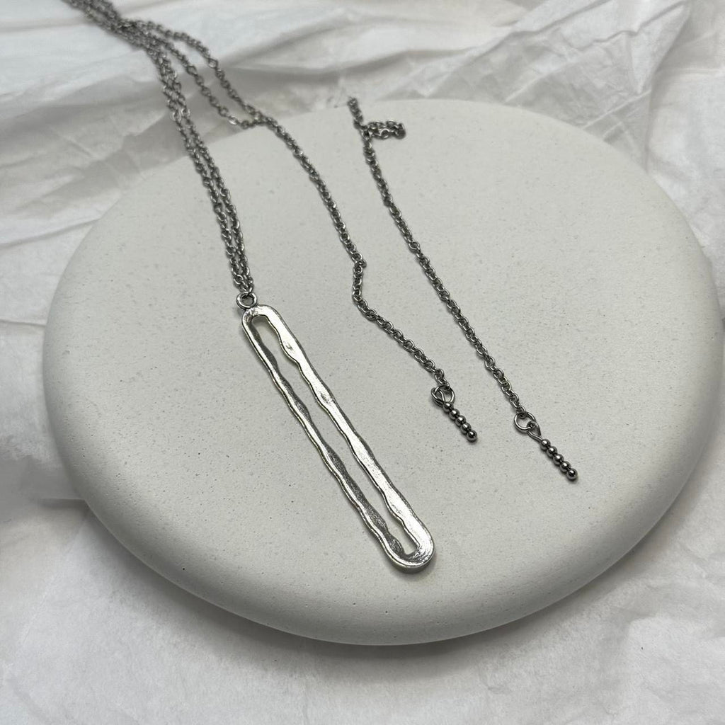 Hammered square toggle chain drop necklace in silver