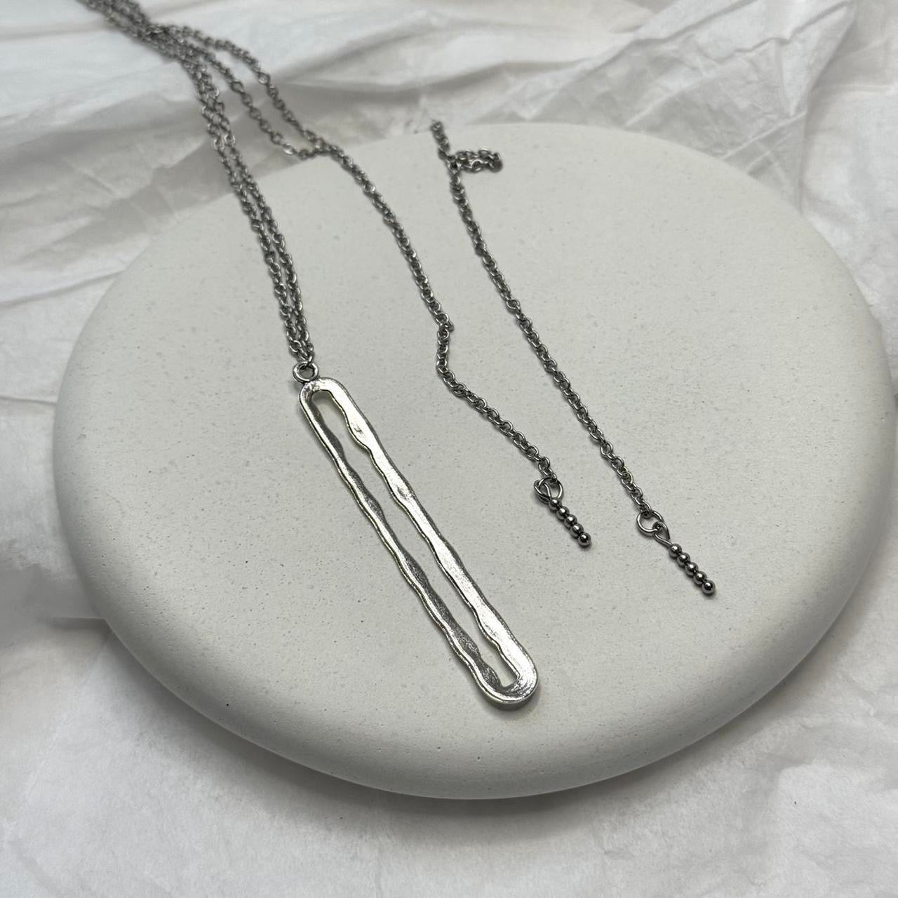 Hammered square toggle chain drop necklace in silver