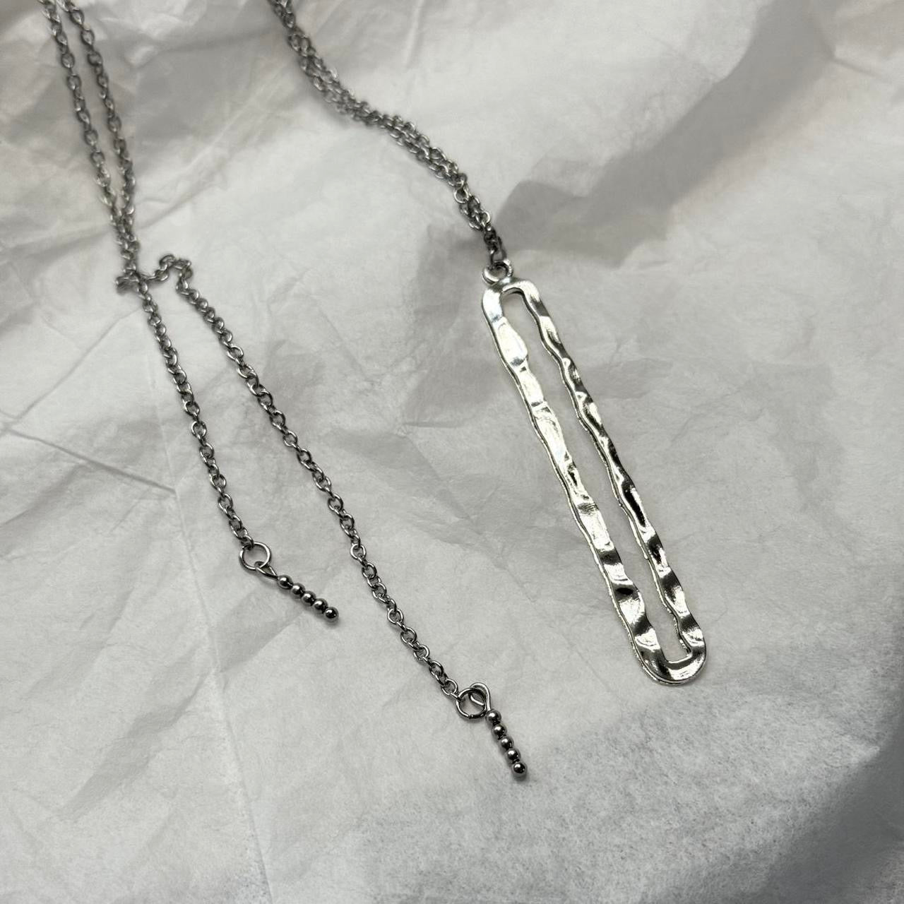 Hammered square toggle chain drop necklace in silver