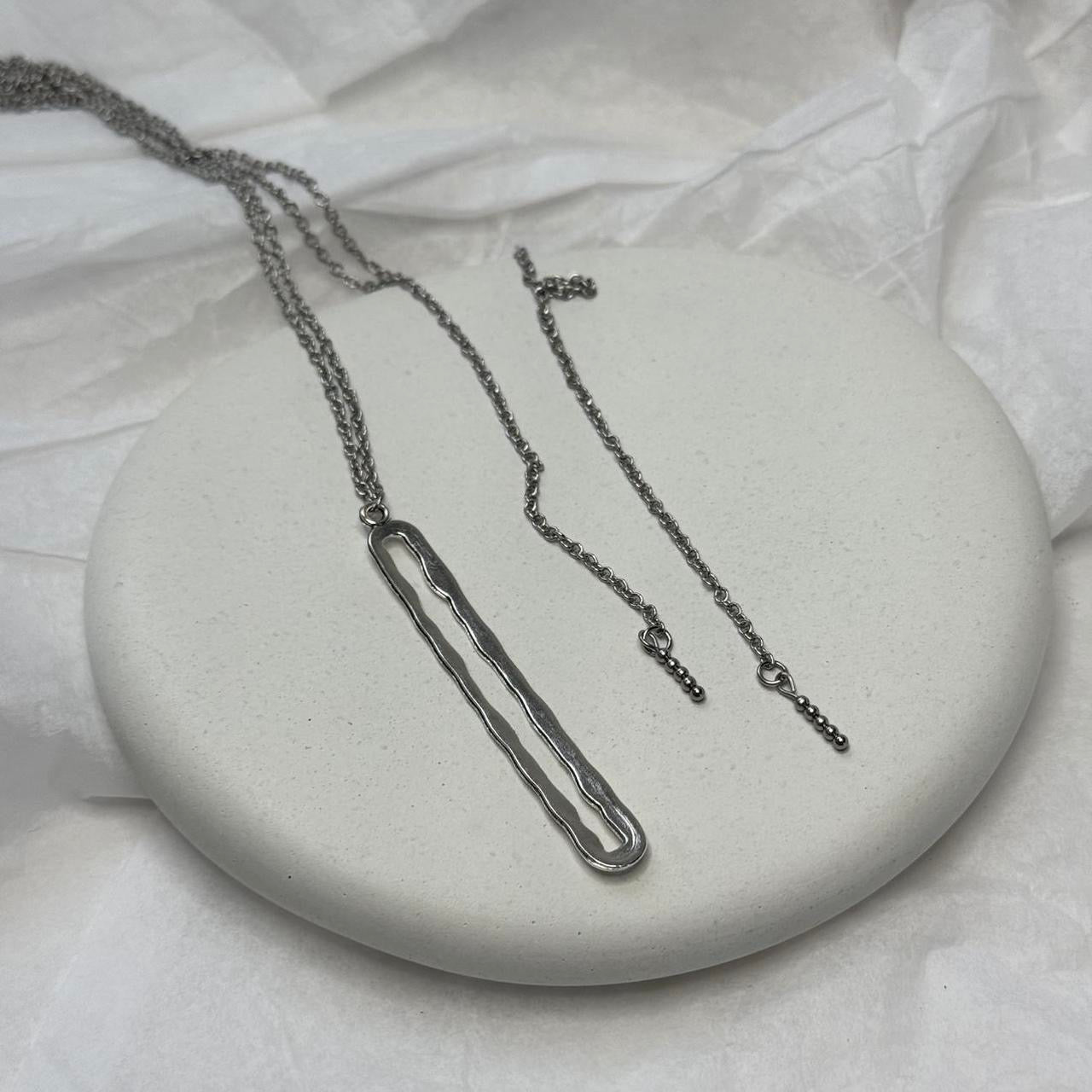 Hammered square toggle chain drop necklace in silver