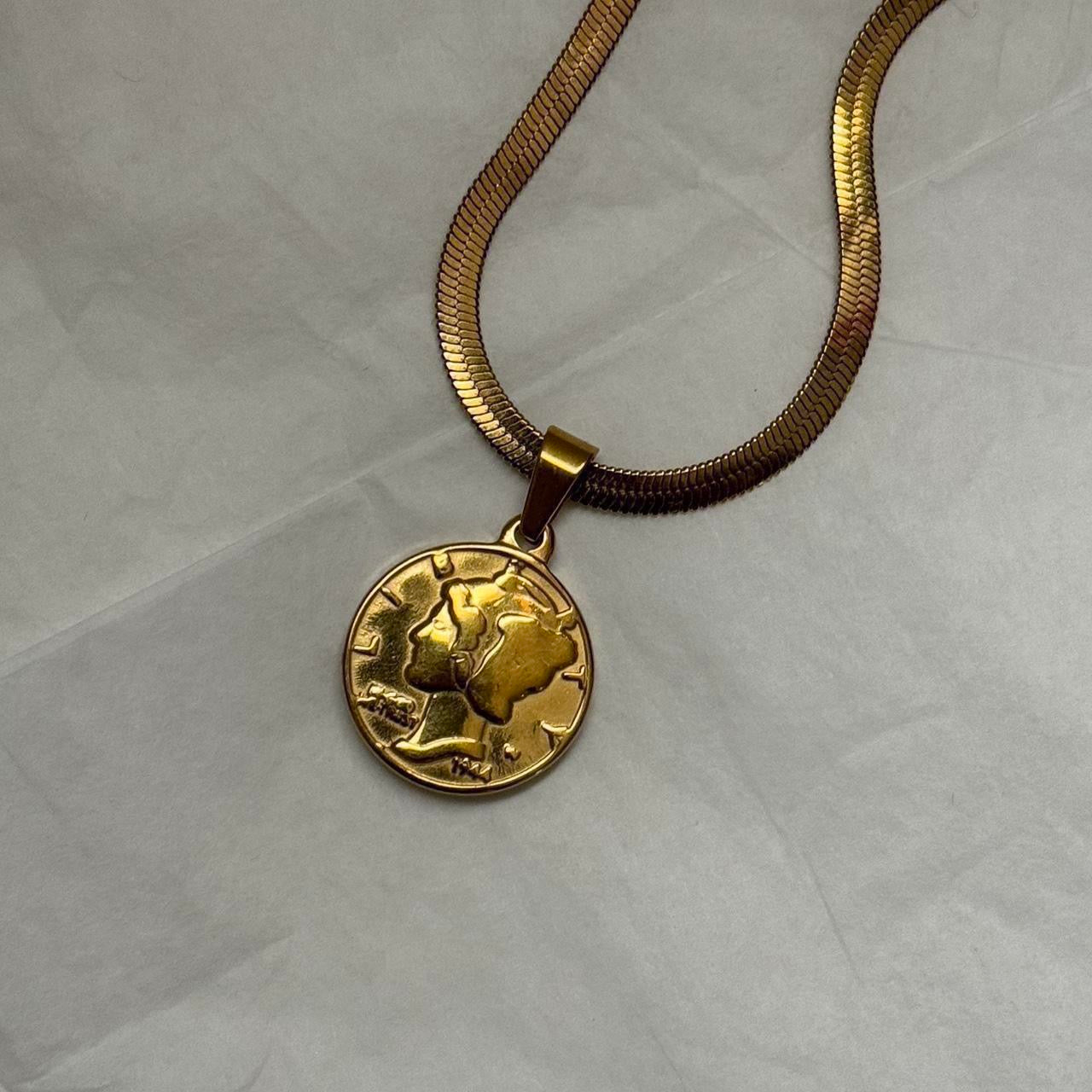 Coin necklace with Snake chain