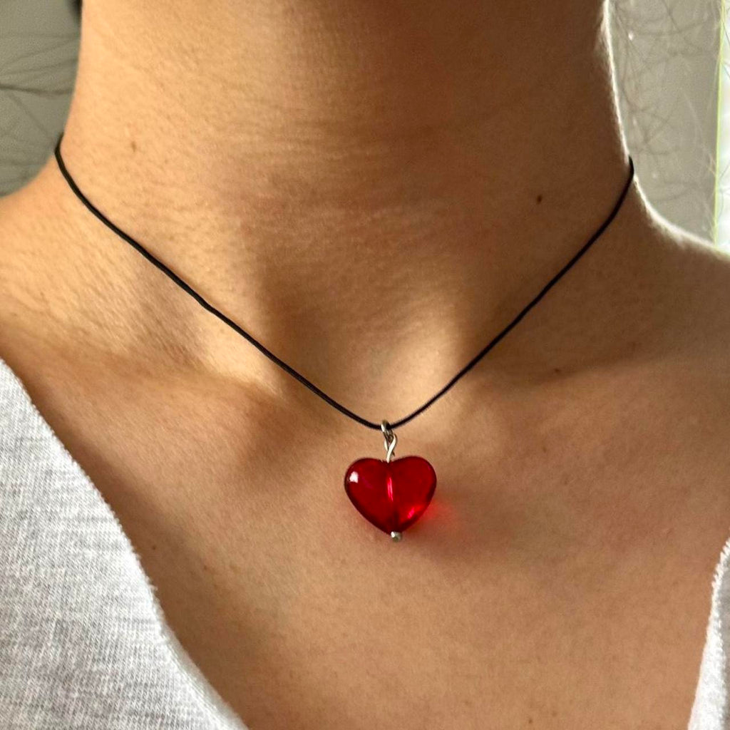 Red heart choker necklace