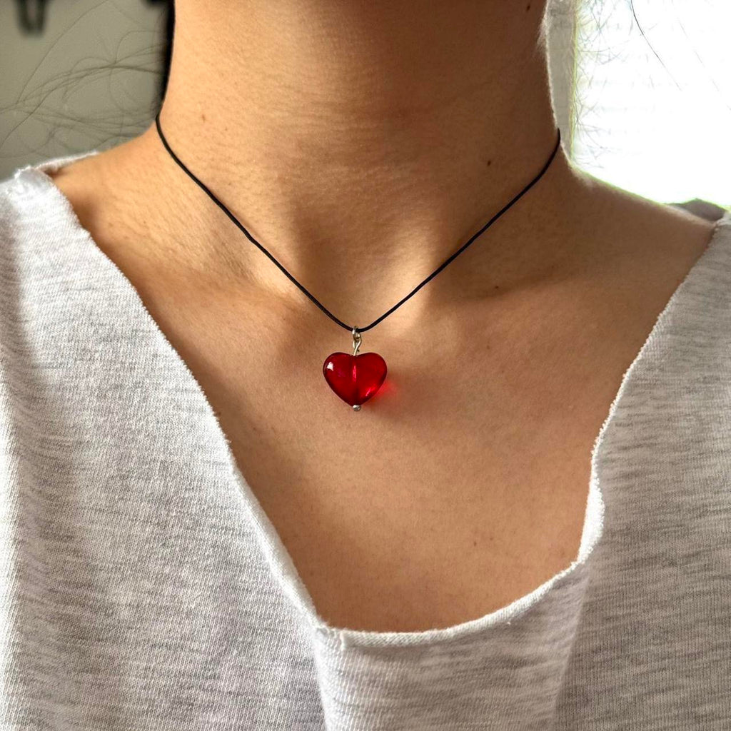 Red heart choker necklace