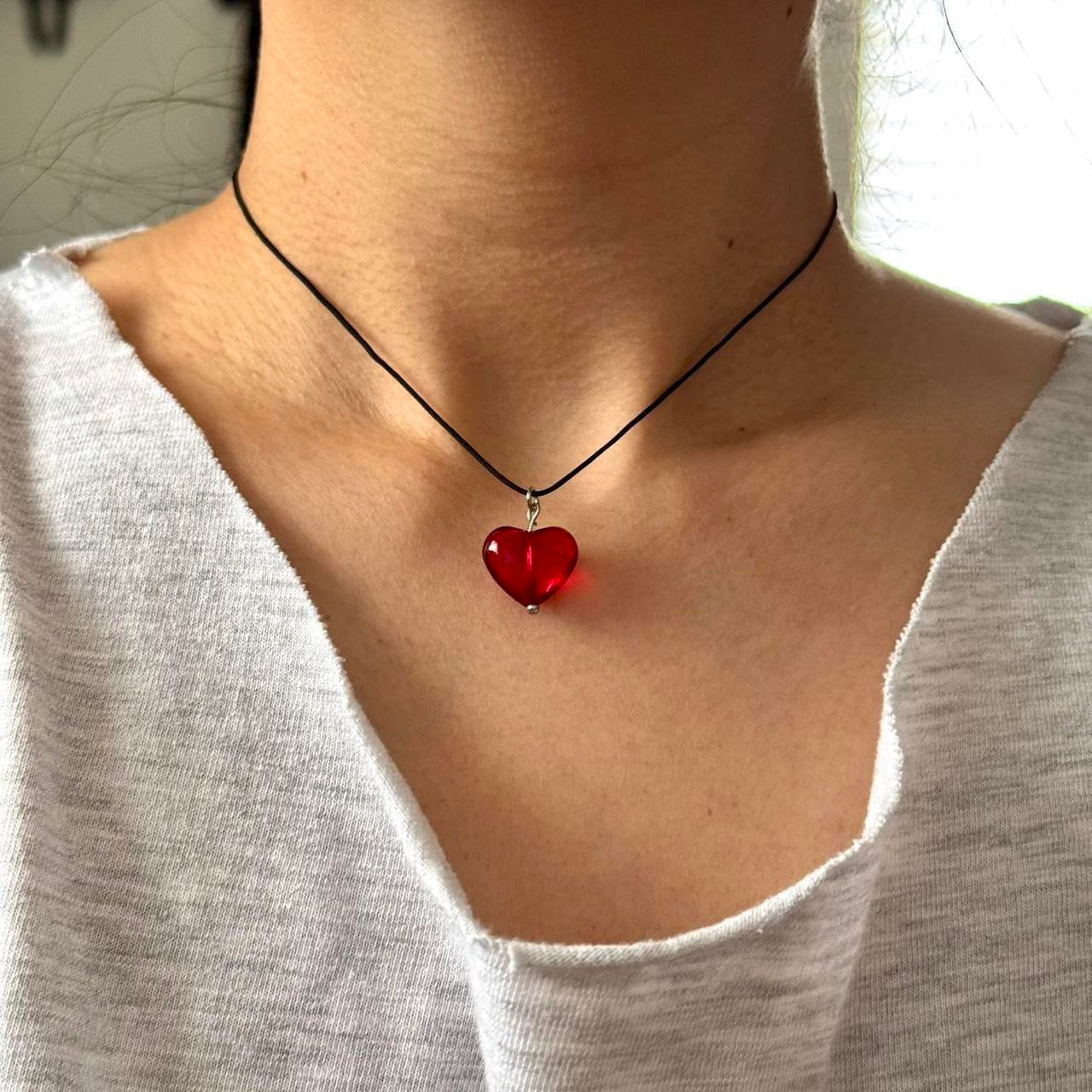 Red heart choker necklace