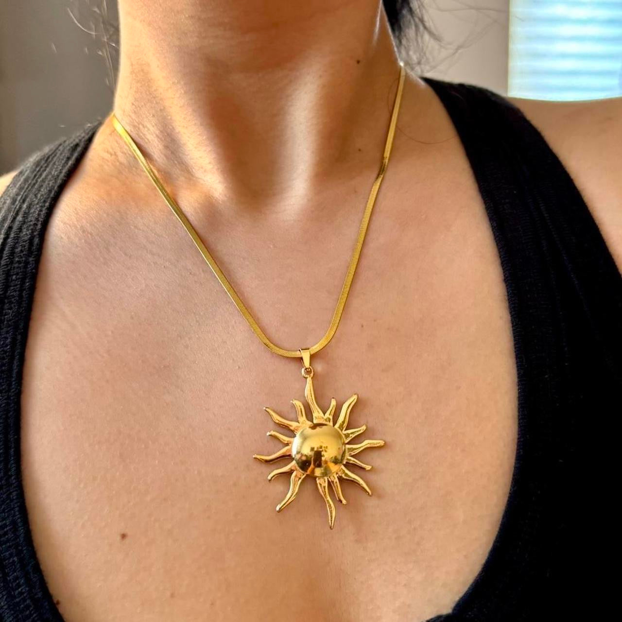 Big solar pendant necklace with Snake chain