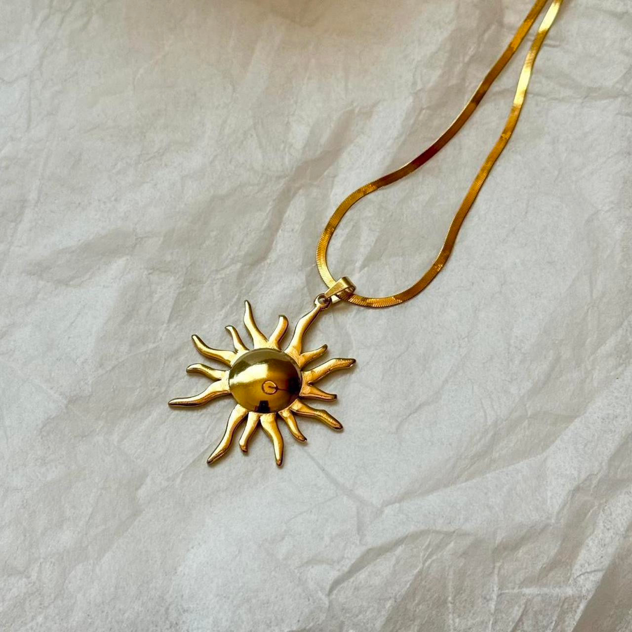 Big solar pendant necklace with Snake chain