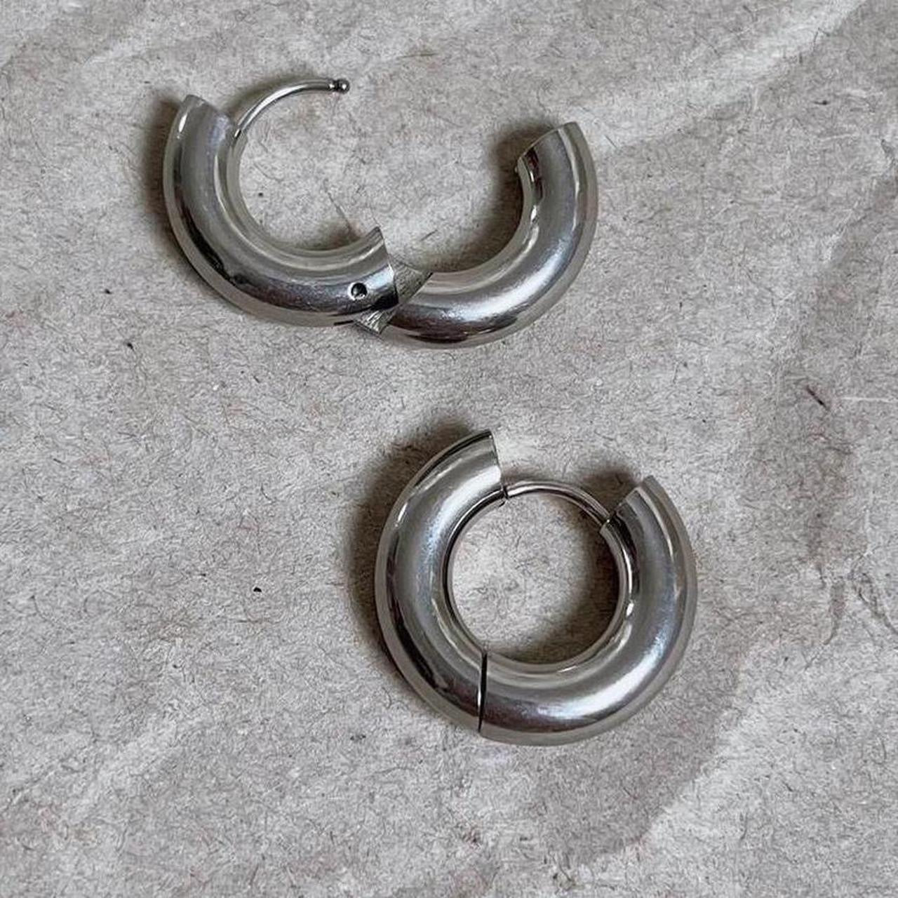 Thick silver chunky hoop earrings