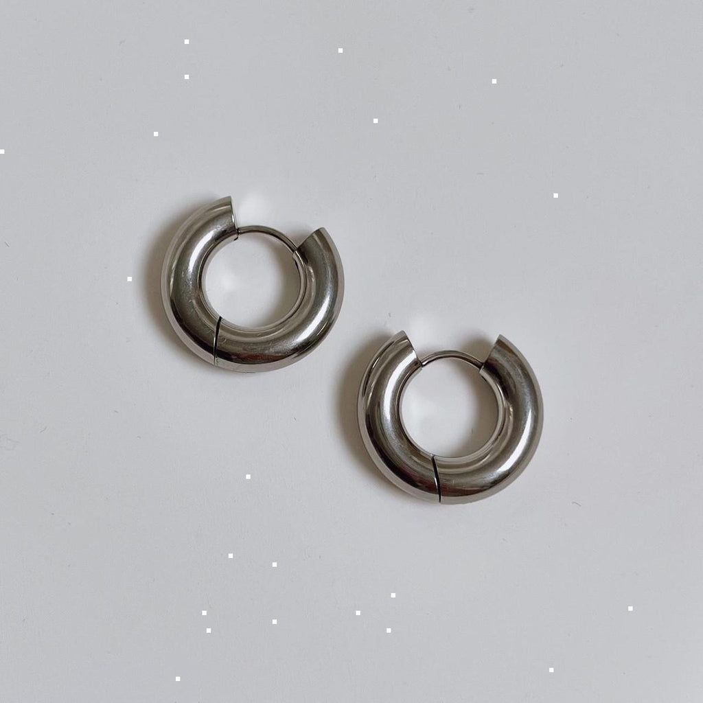 Thick silver chunky hoop earrings