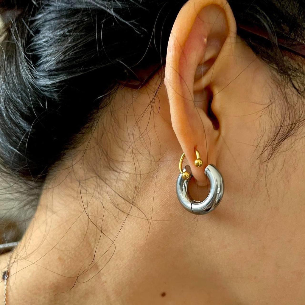 Thick silver chunky hoop earrings