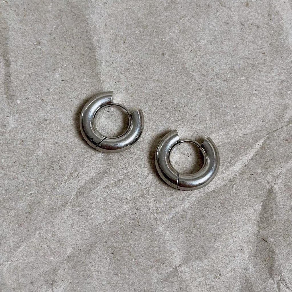 Thick silver chunky hoop earrings