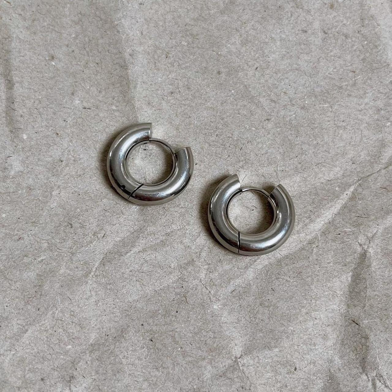 Thick silver chunky hoop earrings