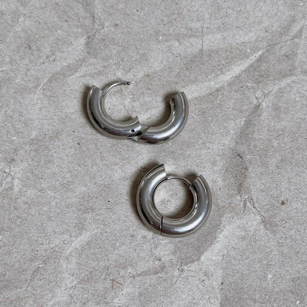 Thick silver chunky hoop earrings