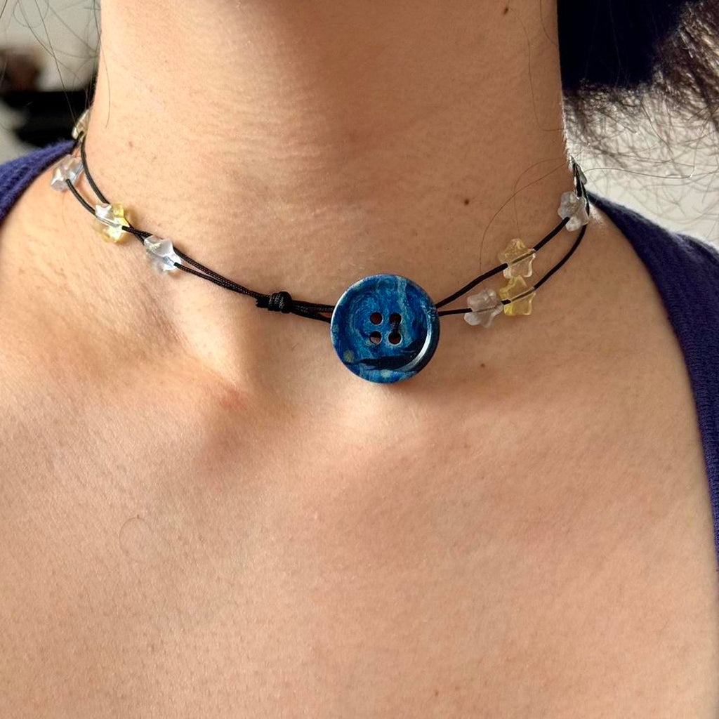 Starry night inspired button choker necklace
