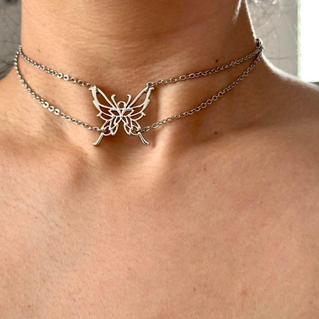 Butterfly chain choker necklace