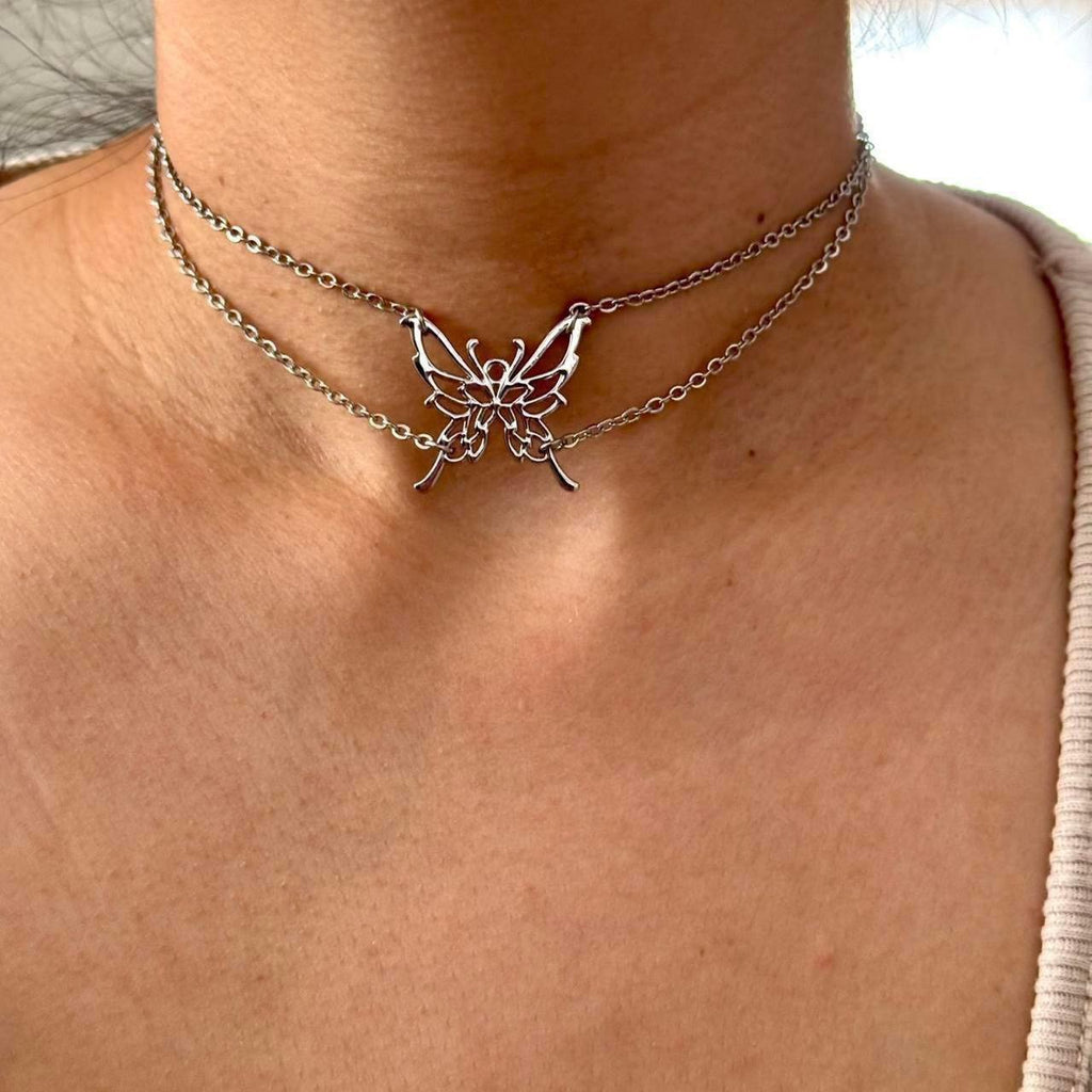 Butterfly chain choker necklace